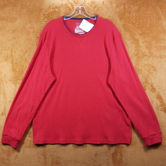 CLUB ROOM Shirt Mens Medium Red Pullover Crew Waffle Knit Thermal Long Sleeve - Picture 1 of 6